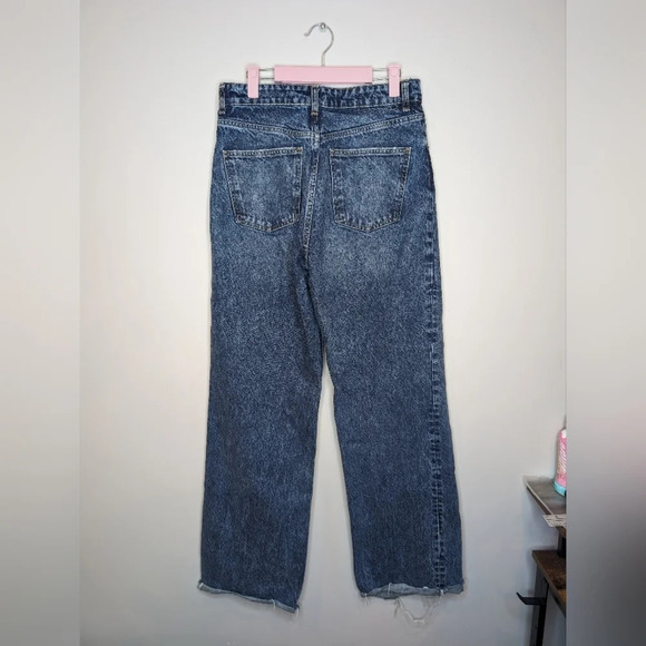 ZARA Straight Leg High Rise Destressed Blue Denim Women  Eur 40 USA 08 - Picture 2 of 11